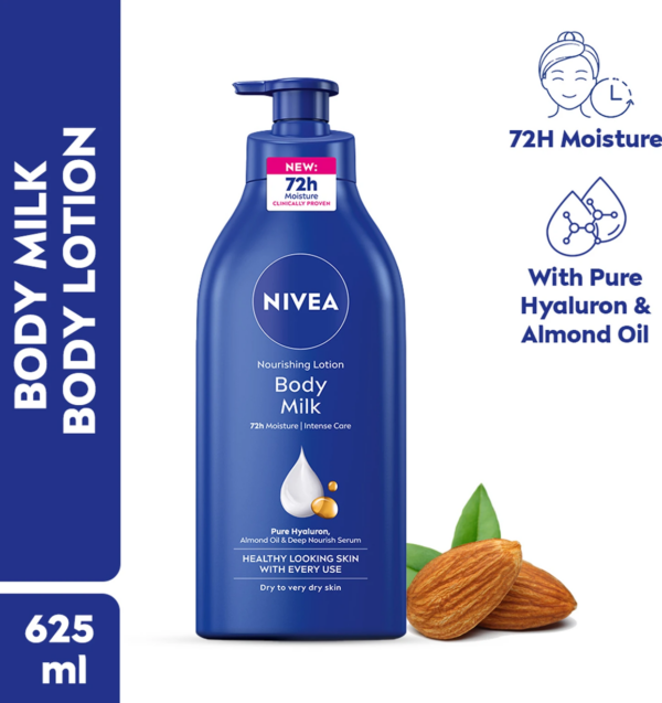 NIVEA Body Milk, Lotion Moisturizer, with Deep Moisture Serum, Hyaluron & Almond Oil (625 ml)