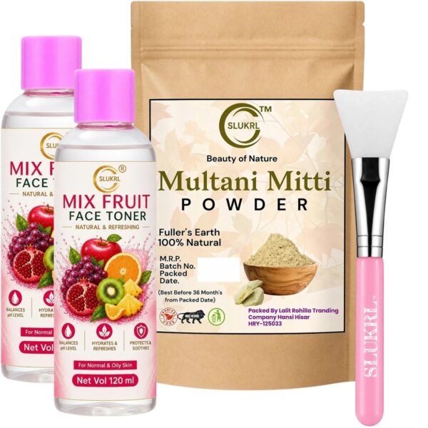 slukrl Face Toner with Natural Face Pack Makeup Brush Combo for Glowing Skin (4 Items in the set)
